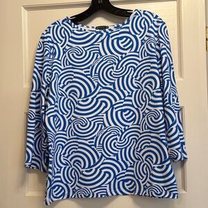Melly‎ M Blue & White Swirl Print Boatneck Top Size XXL